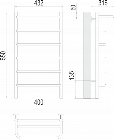 Полка П6 400х650 Электро (quick touch) Полотенцесушитель  TERMINUS Салехард - фото 3