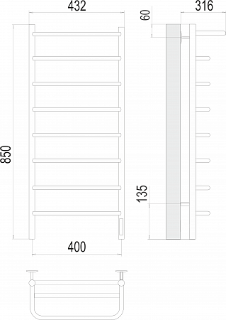Полка П8 400х850 Электро (quick touch) Полотенцесушитель  TERMINUS Салехард - фото 3