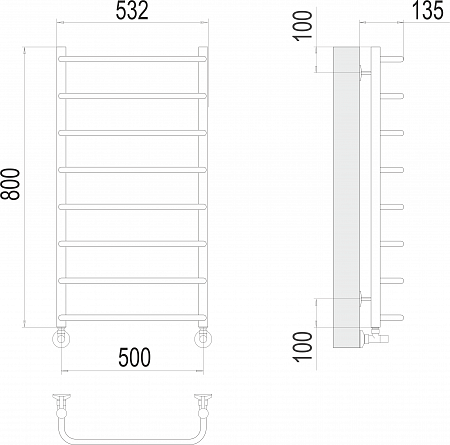 Стандарт П8 500х800  Полотенцесушитель  TERMINUS Салехард - фото 3