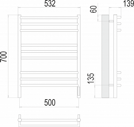 Прато П9 500х700 электро (sensor quick touch) Полотенцесушитель  TERMINUS Салехард - фото 3