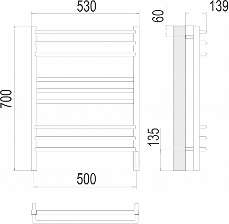 Соренто П9 500х700 электро (sensor quick touch) Полотенцесушитель  TERMINUS Салехард - фото 3